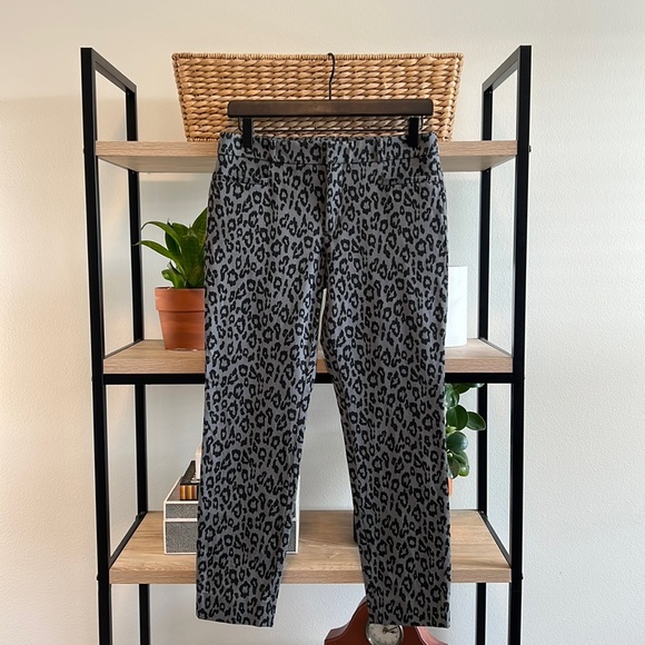 Banana Republic Pants - Banana Republic Sloan Mid-Rise Twill Gray & Black Leopard Dress Pant Trouser, 4